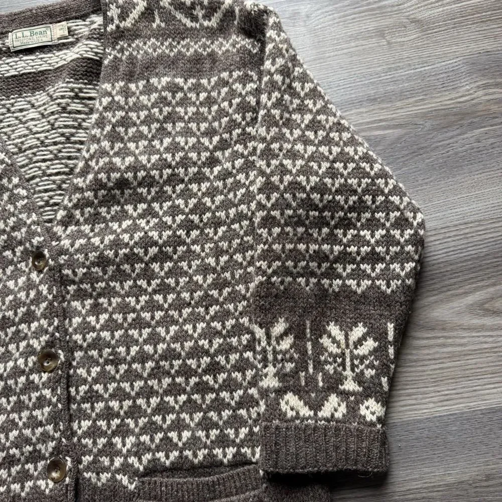 Vintage LL Bean Cardigan Sweater Mens Small S Wool Birdseye Fair Isle USA